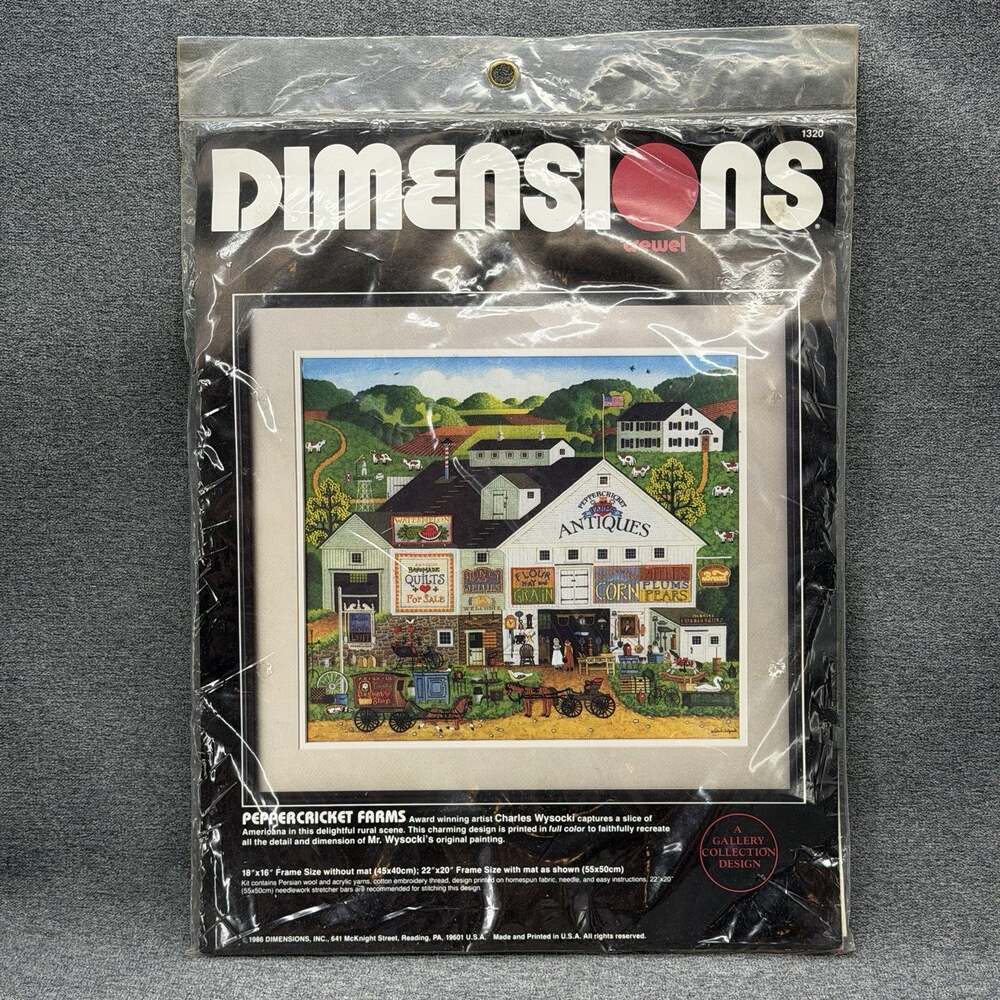 1980s Dimensions Crewel Kit 1320 Peppercricket Farm Old Americana Antiques Fruit
